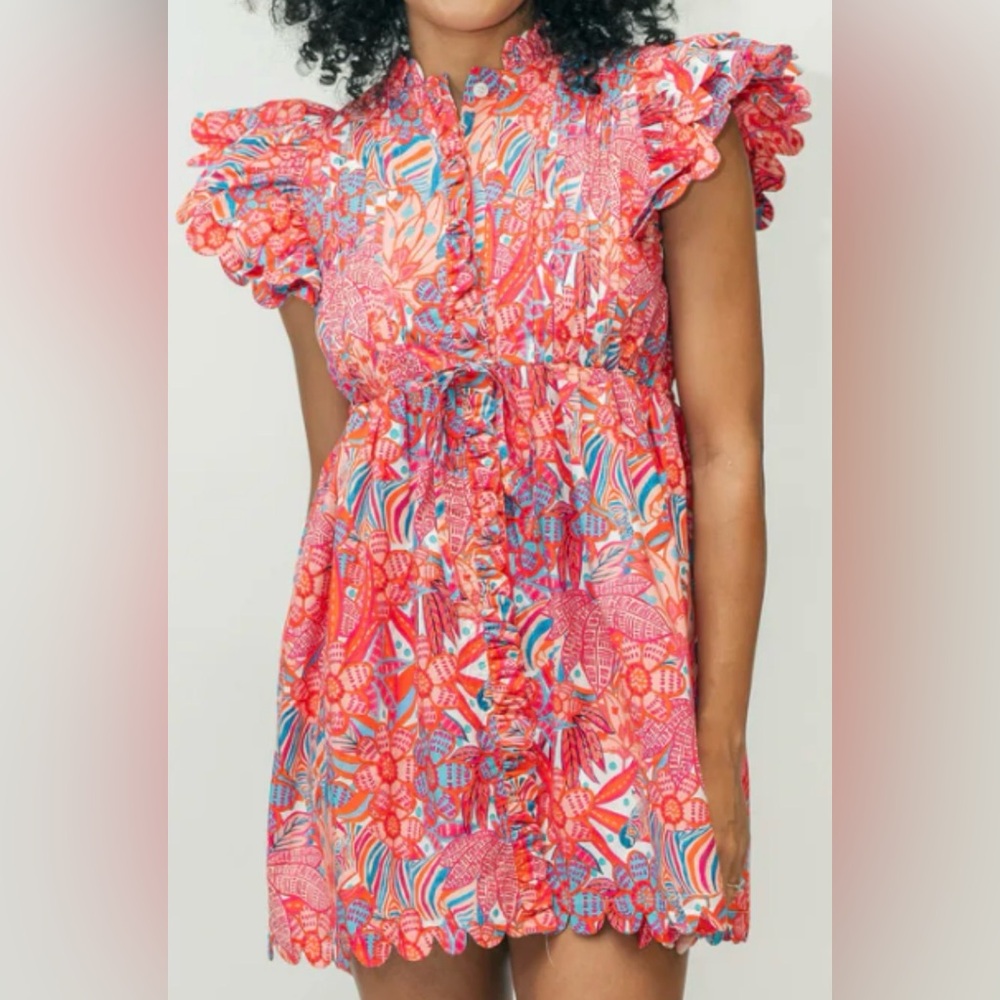 Marie by Victoria Dunn Pink, Red and deep turquoise Dress ( Size Medium)